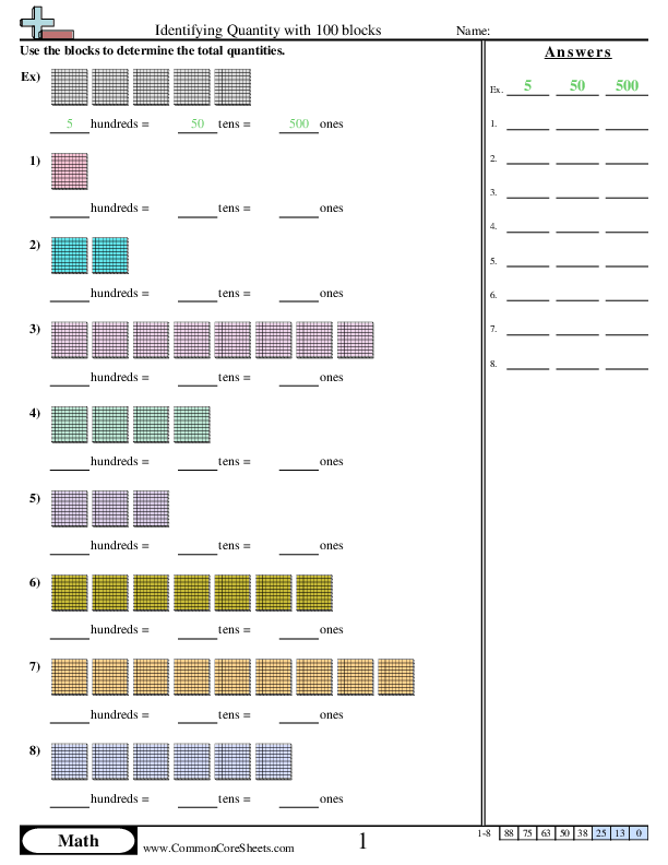 Identifying Quantity with 100 blocks. Worksheet - Identifying Quantity with 100 blocks. worksheet